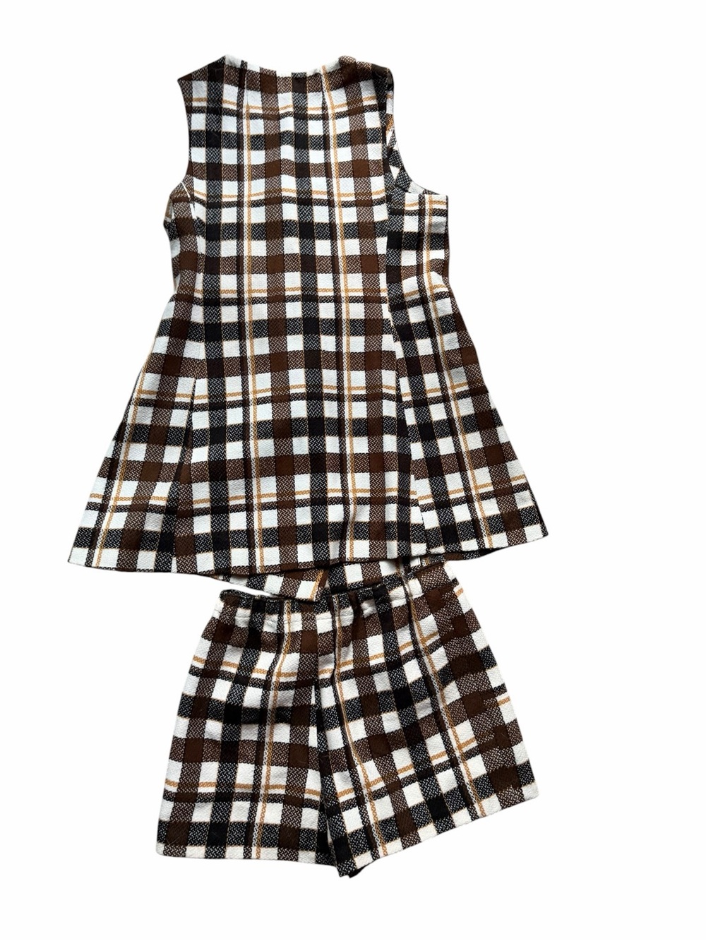 1970s Plaid Textured Double-Knit Poly Blend 2-Piece Tunic & Playsuit Shorts - Picture 4 of 4